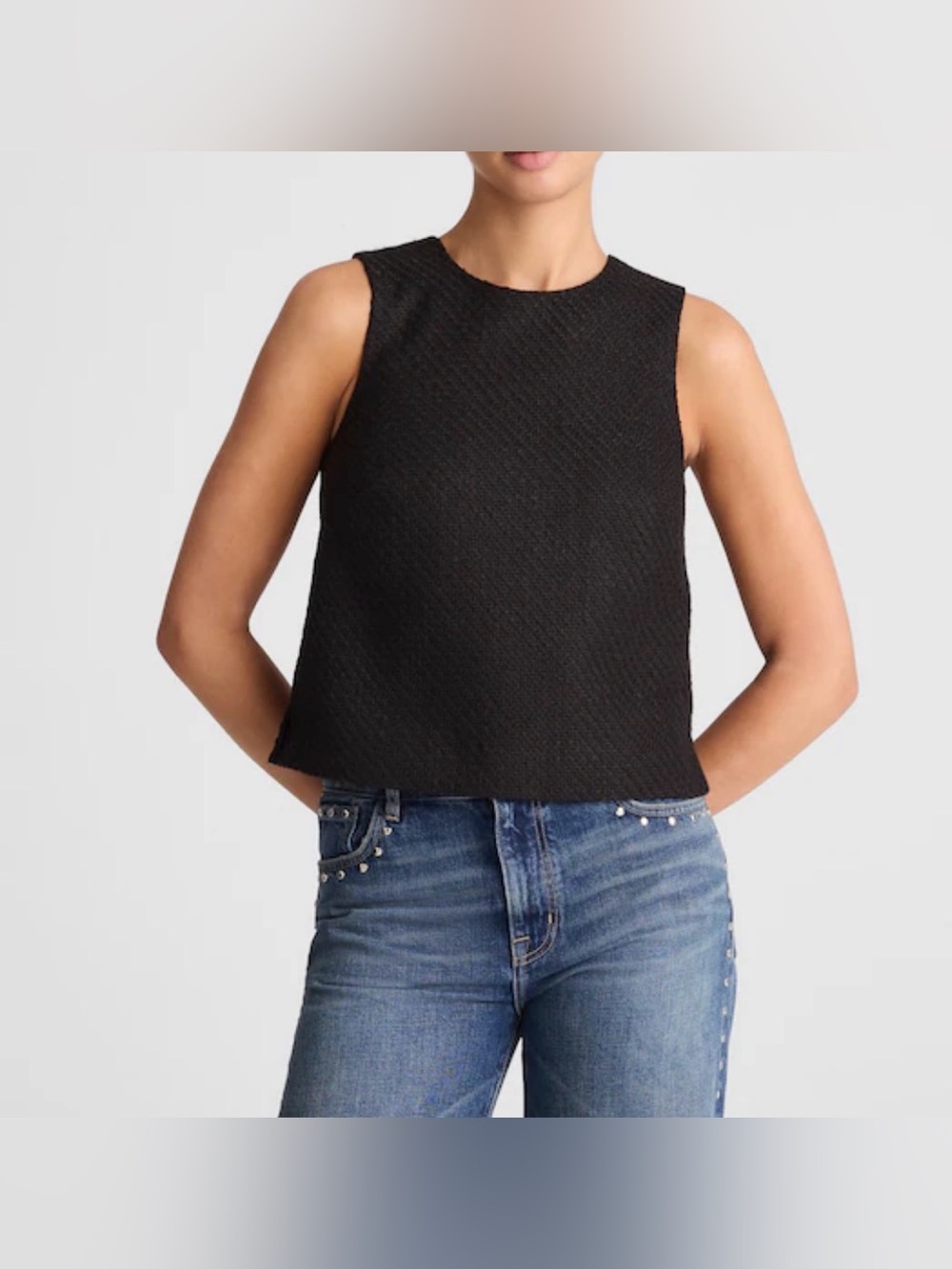 Madewell Women’s Boxy Shell Top in Tweed blend. Flattering polished Black.00.NWT
